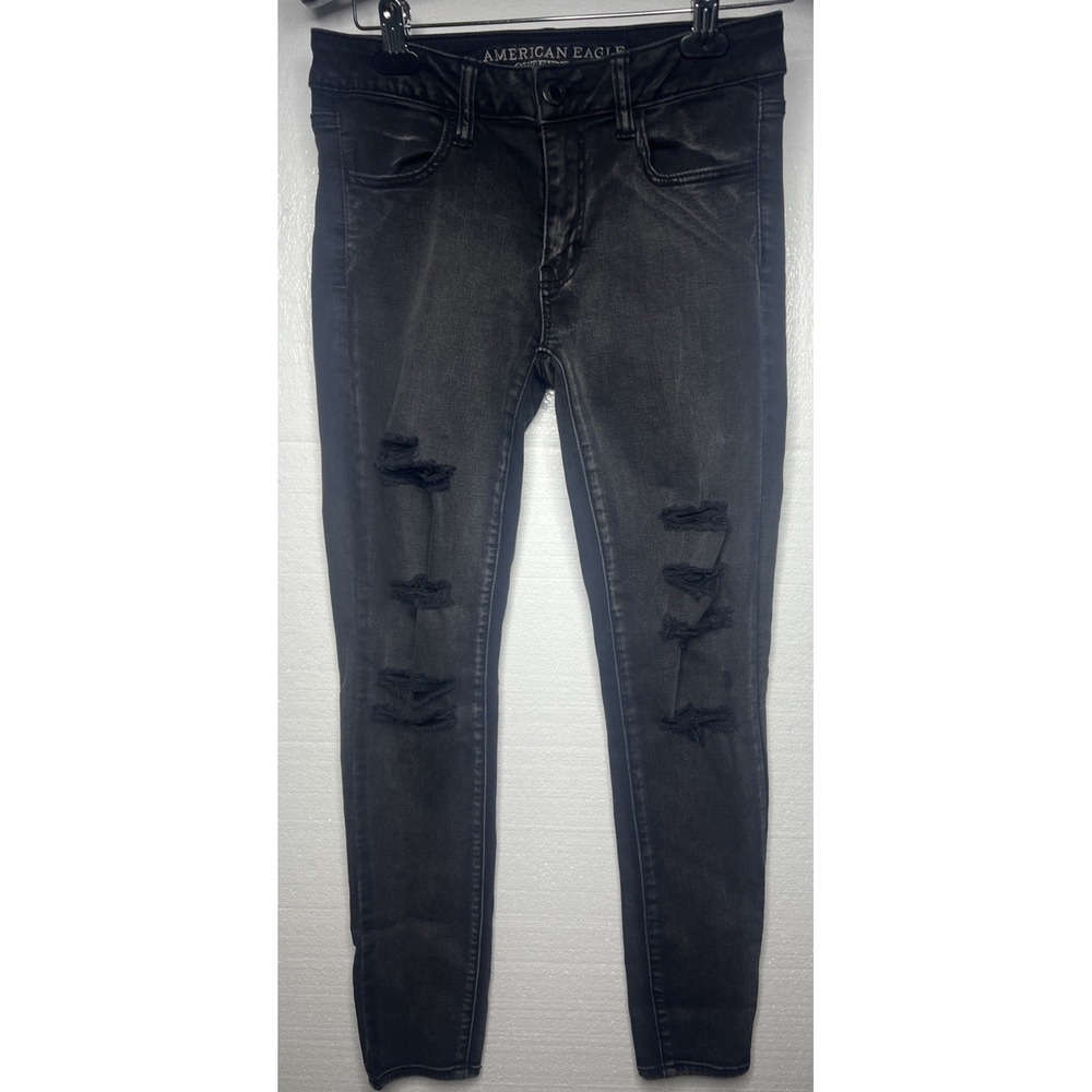 American Eagle Jeans Women's‎ 6 Reg Super Super Stretch Jegging Distressed Black
